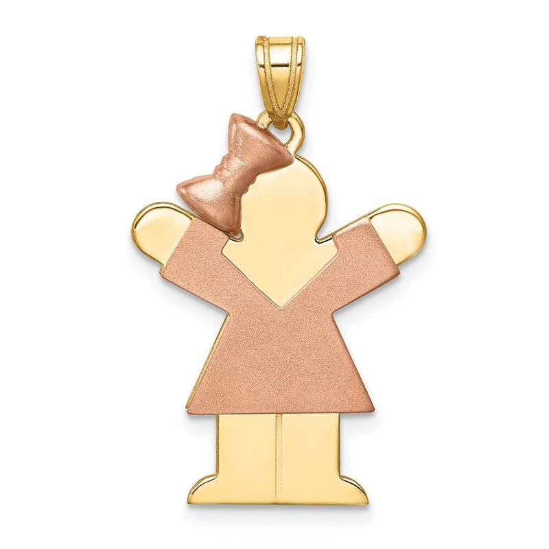 14k Two-tone Gold Two-tone Gold Large Girl w/Bow on Left Engravable Charm