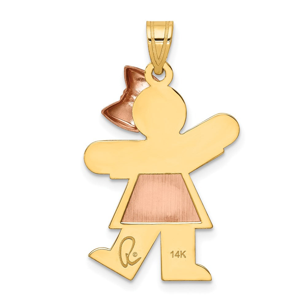 14k Two-tone Gold Two-tone Gold Large Girl w/Bow on Right Engravable Charm