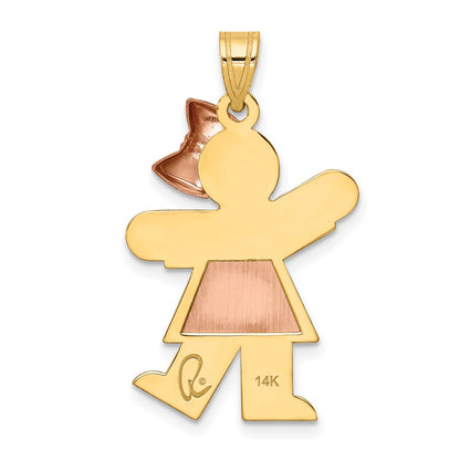 14k Two-tone Gold Two-tone Gold Large Girl w/Bow on Right Engravable Charm