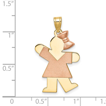 14k Two-tone Gold Two-tone Gold Large Girl w/Bow on Right Engravable Charm