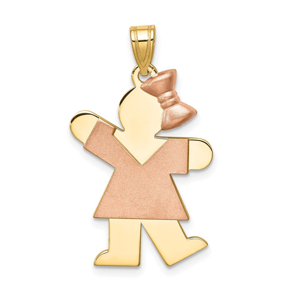 14k Two-tone Gold Two-tone Gold Large Girl w/Bow on Right Engravable Charm