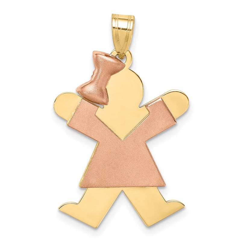14k Two-tone Gold Two-tone Gold Large Girl w/Bow on Left Engravable Charm