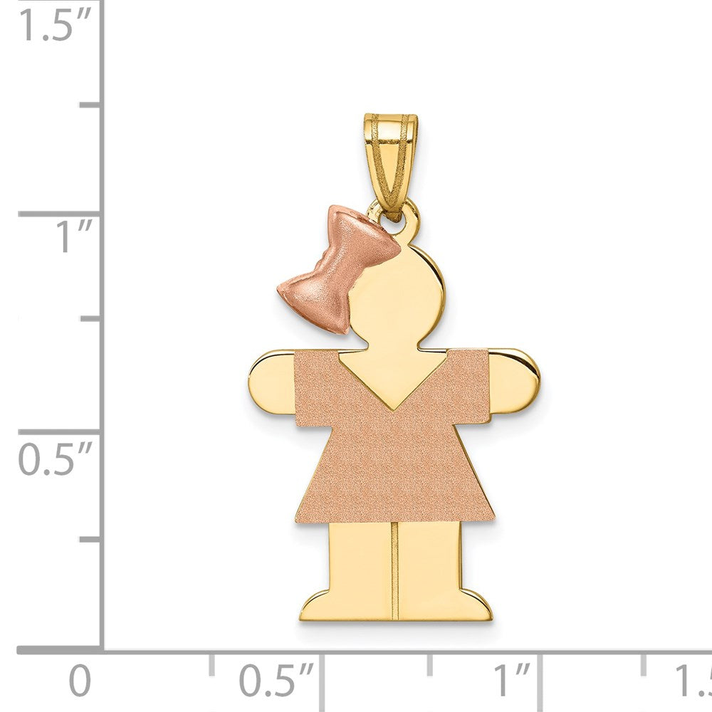14k Two-tone Gold Two-tone Gold Large Girl w/Bow on Left Engravable Charm