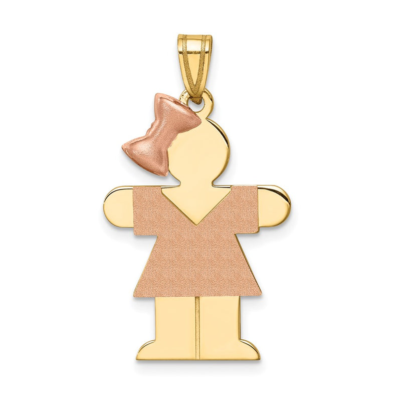 14k Two-tone Gold Two-tone Gold Large Girl w/Bow on Left Engravable Charm