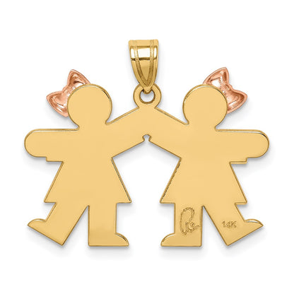 14k Two-tone Gold Two-tone Gold Small Double Girls Engravable Charm