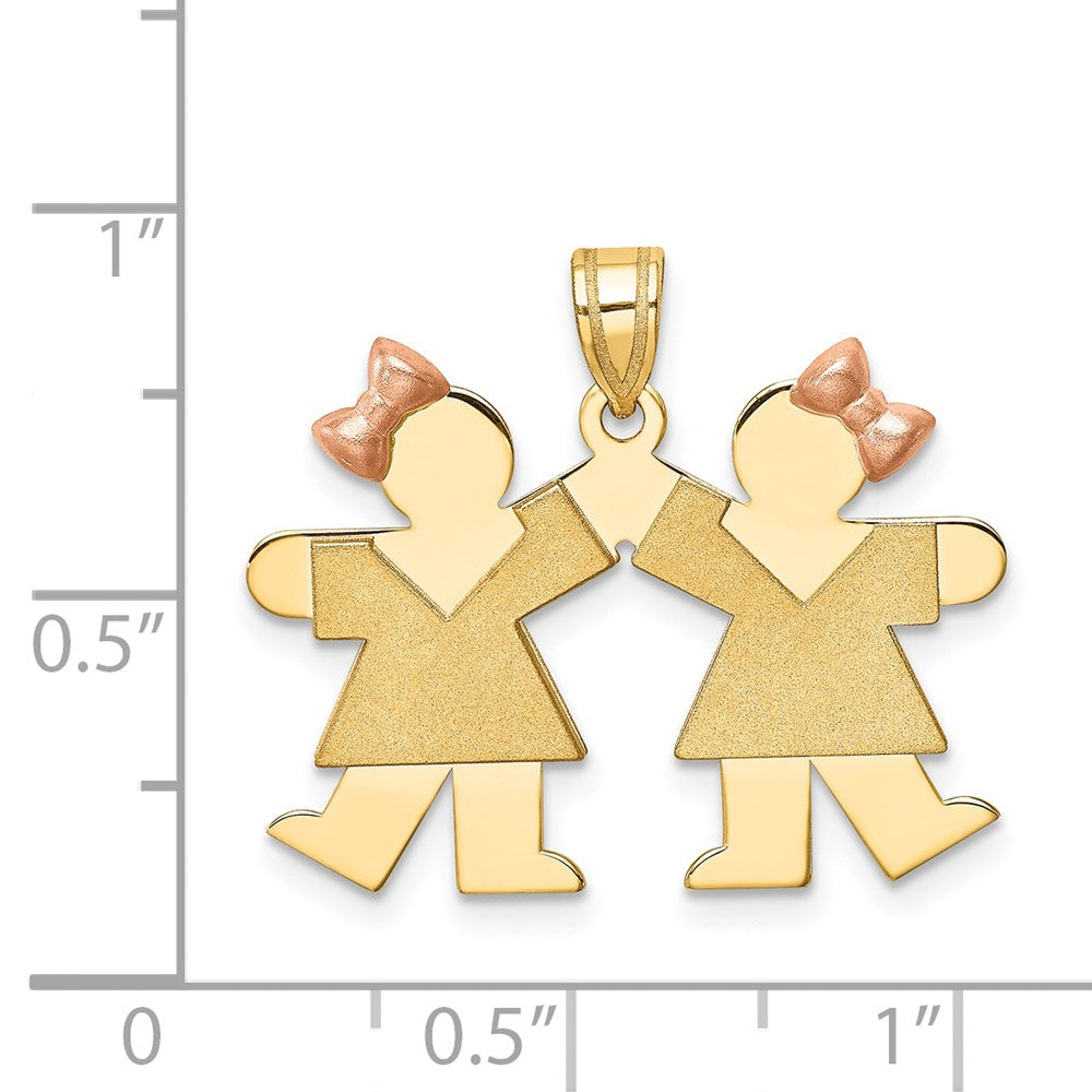 14k Two-tone Gold Two-tone Gold Small Double Girls Engravable Charm