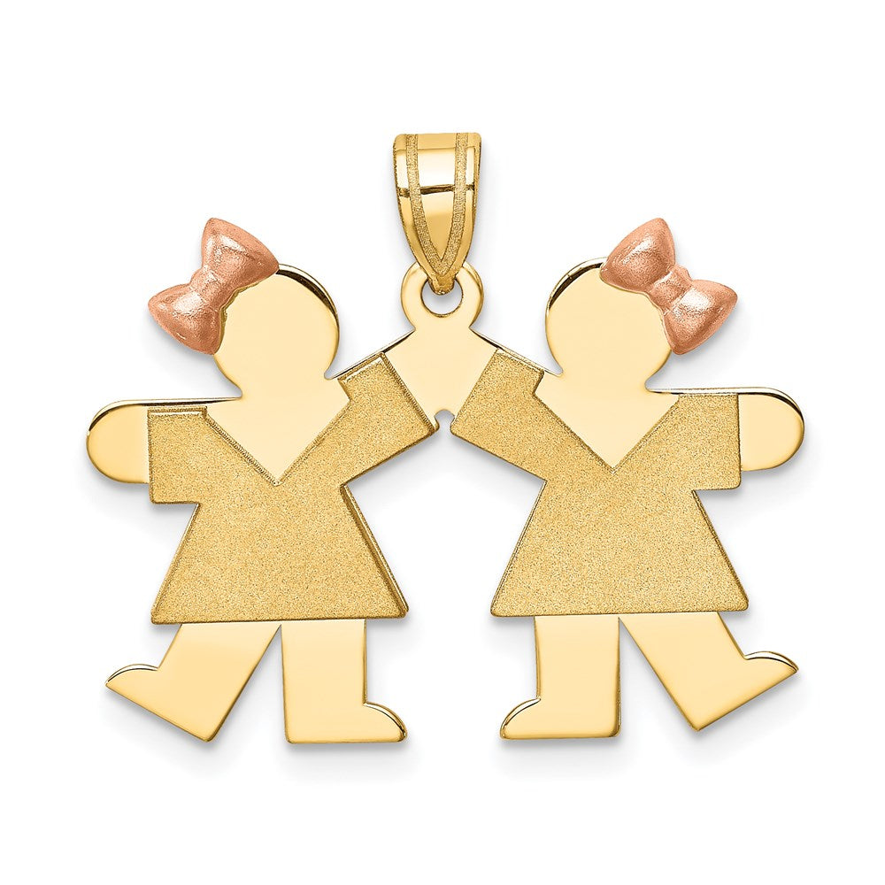 14k Two-tone Gold Two-tone Gold Small Double Girls Engravable Charm