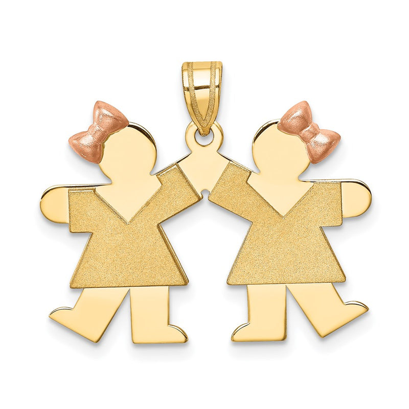 14k Two-tone Gold Two-tone Gold Small Double Girls Engravable Charm
