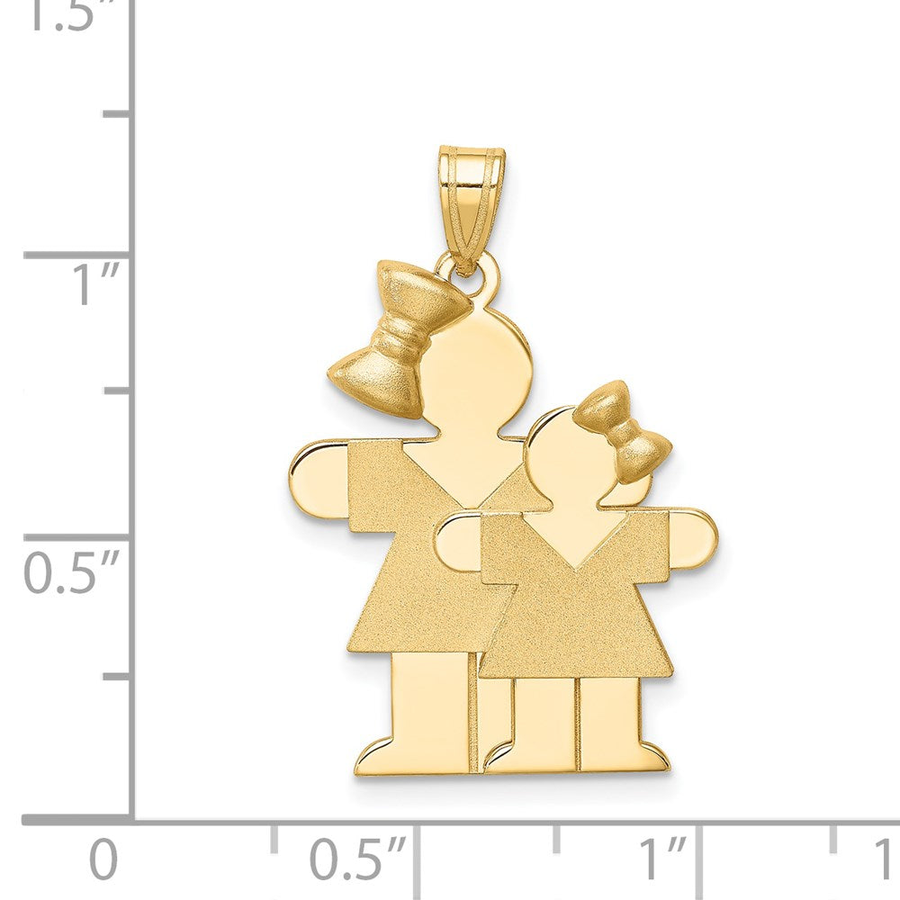 14k Yellow Gold Big Girl and Little Girl Engravable Charm