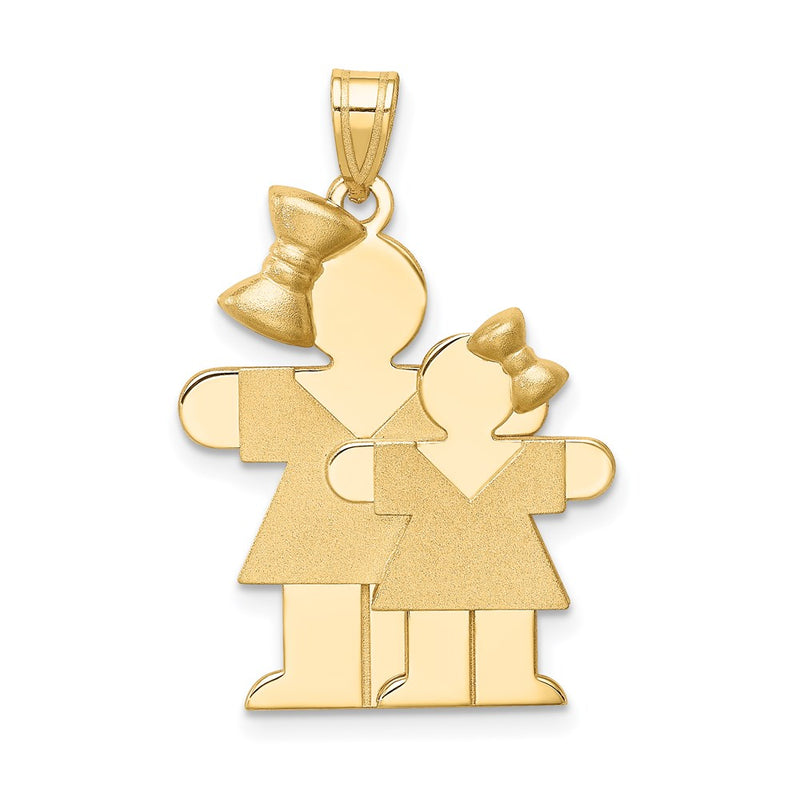 14k Yellow Gold Big Girl and Little Girl Engravable Charm