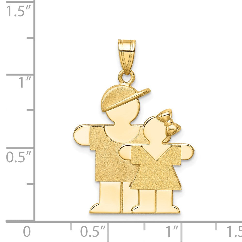 14k Yellow Gold Big Boy and Little Girl Engravable Charm