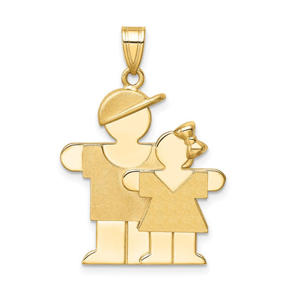14k Yellow Gold Big Boy and Little Girl Engravable Charm
