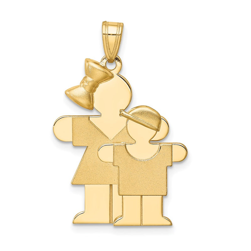 14k Yellow Gold Big Girl and Little Boy Engravable Charm