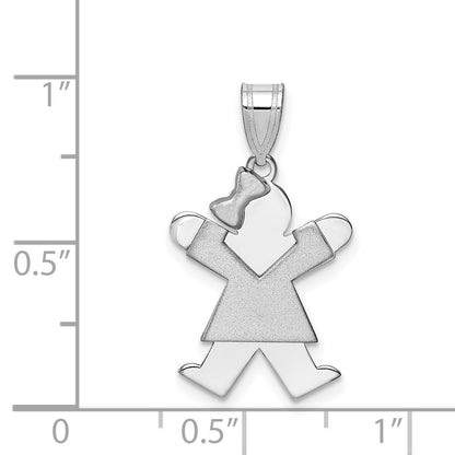14k White Gold Small Girl w/Bow on Left Engravable Charm