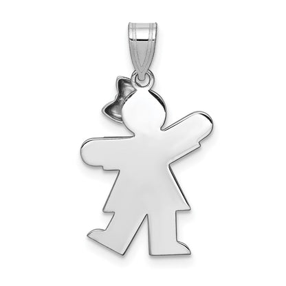 14k White Gold Small Girl w/Bow on Right Engravable Charm