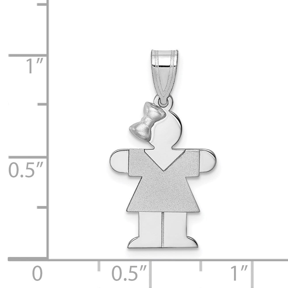 14k White Gold Small Girl w/Bow on Left Engravable Charm