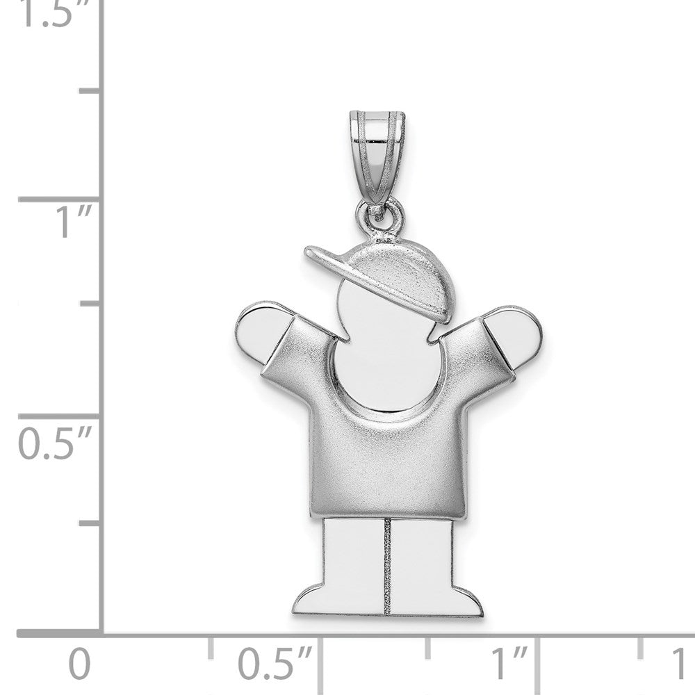 14k White Gold Puffed Boy w/Hat on Right Engravable Charm