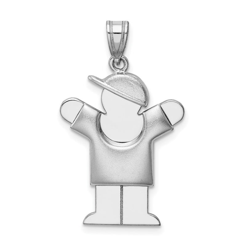 14k White Gold Puffed Boy w/Hat on Right Engravable Charm