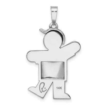 14k White Gold Puffed Boy w/Hat on Left Engravable Charm