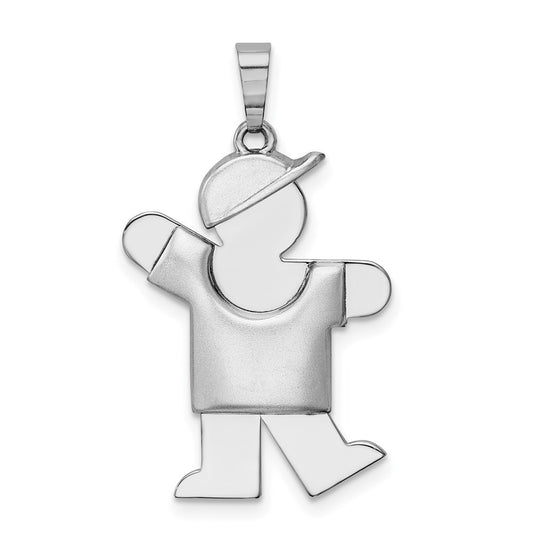14k White Gold Puffed Boy w/Hat on Left Engravable Charm