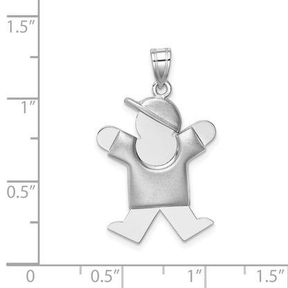 14k White Gold Puffed Boy w/Hat on Right Engravable Charm