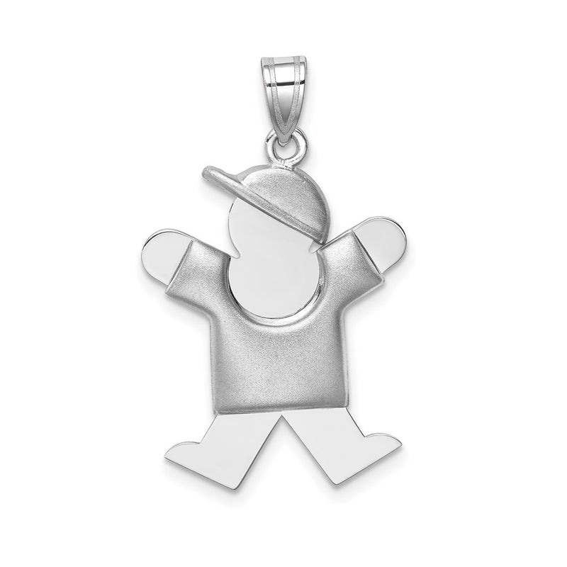 14k White Gold Puffed Boy w/Hat on Right Engravable Charm