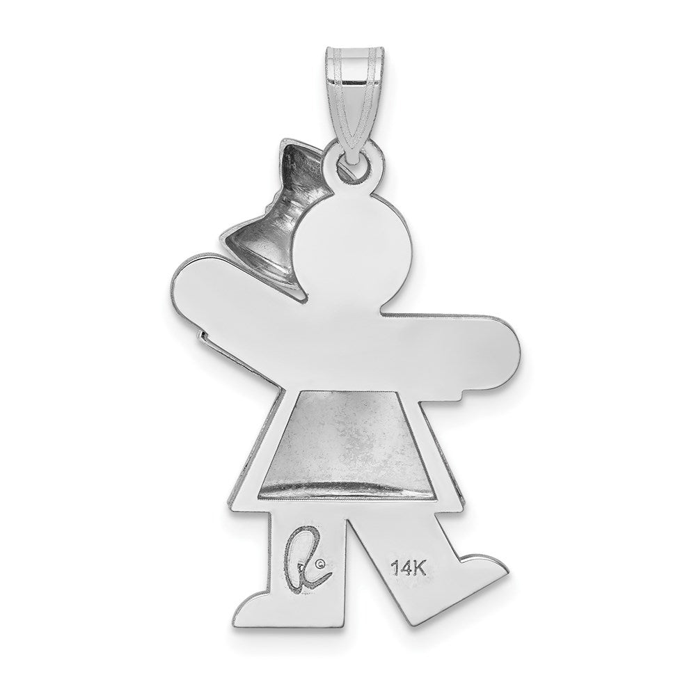 14k White Gold Puffed Girl w/Bow on Right Engravable Charm