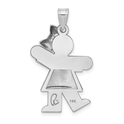 14k White Gold Puffed Girl w/Bow on Right Engravable Charm