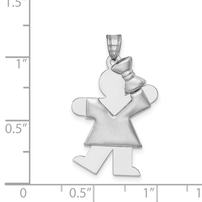 14k White Gold Puffed Girl w/Bow on Right Engravable Charm