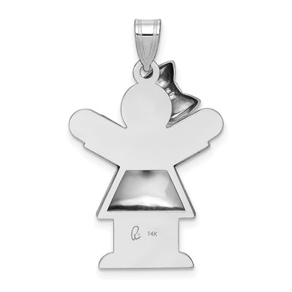 14k White Gold Puffed Girl w/Bow on Left Engravable Charm