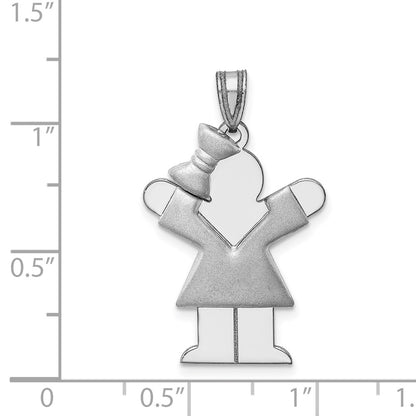 14k White Gold Puffed Girl w/Bow on Left Engravable Charm