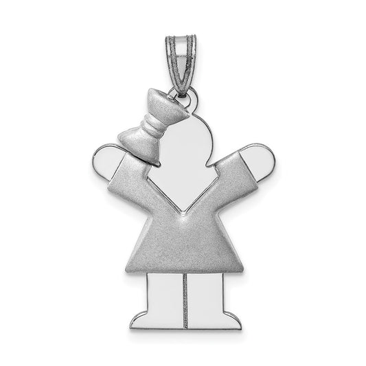 14k White Gold Puffed Girl w/Bow on Left Engravable Charm