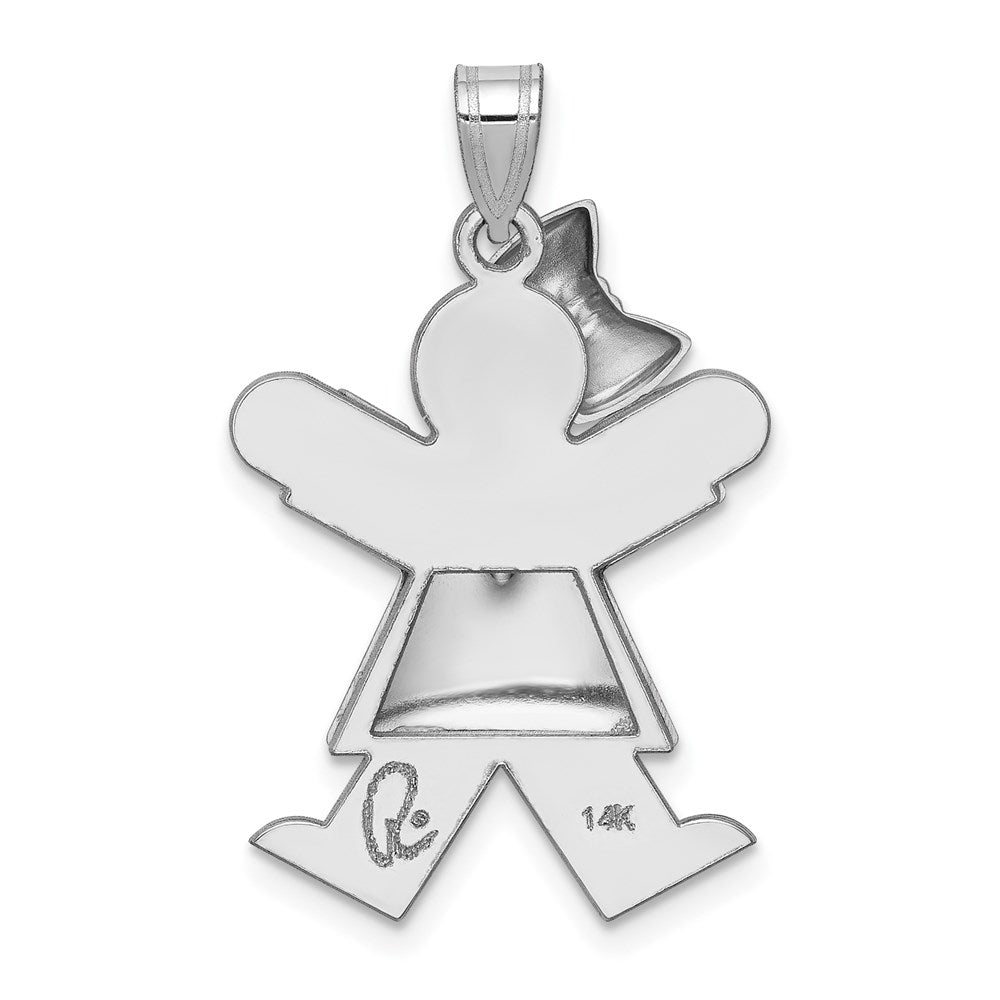 14k White Gold Puffed Girl w/Bow on Left Engravable Charm