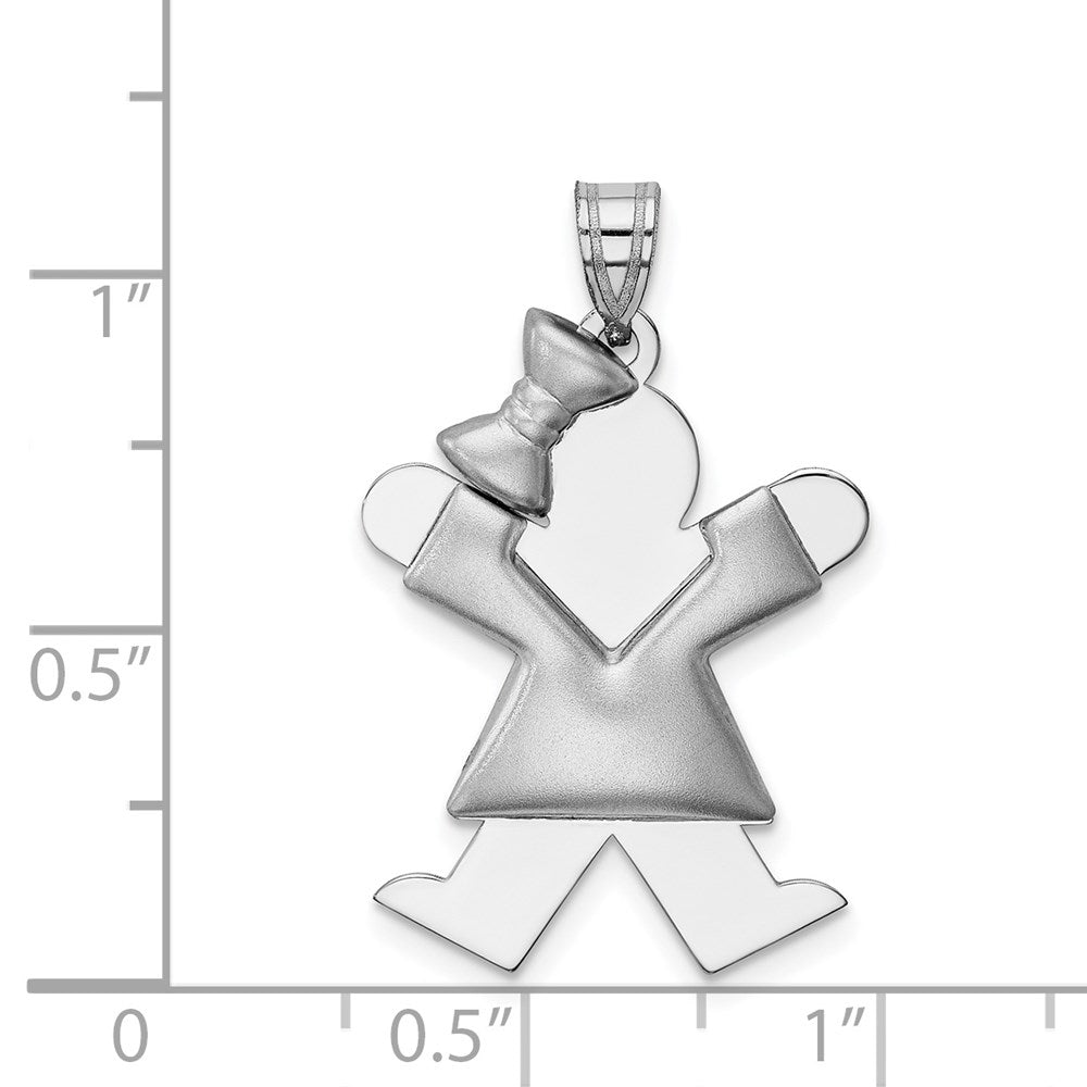 14k White Gold Puffed Girl w/Bow on Left Engravable Charm