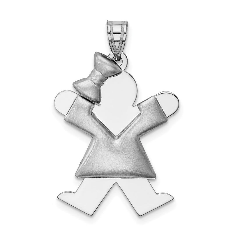 14k White Gold Puffed Girl w/Bow on Left Engravable Charm
