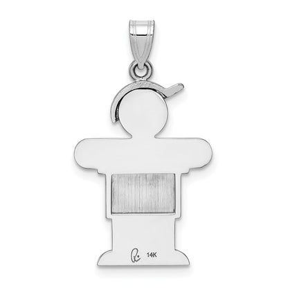 14k White Gold Medium Boy w/Hat on Right Engravable Charm