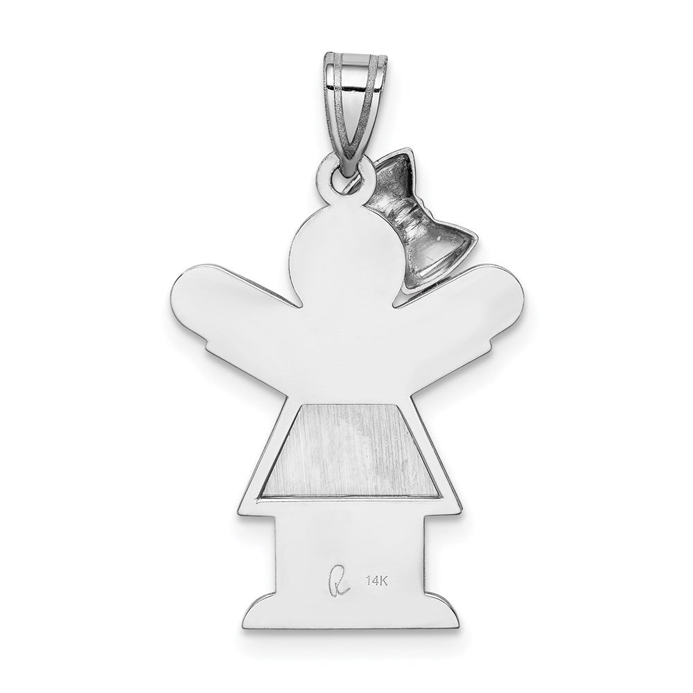 14k White Gold Medium Girl w/Bow on Left Engravable Charm