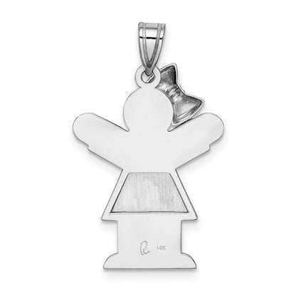 14k White Gold Medium Girl w/Bow on Left Engravable Charm
