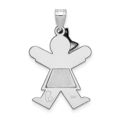 14k White Gold Medium Girl w/Bow on Left Engravable Charm