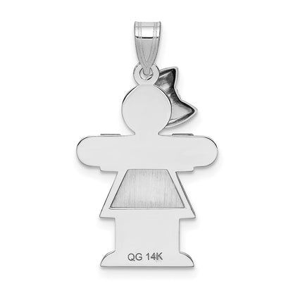 14k White Gold Medium Girl w/Bow on Left Engravable Charm
