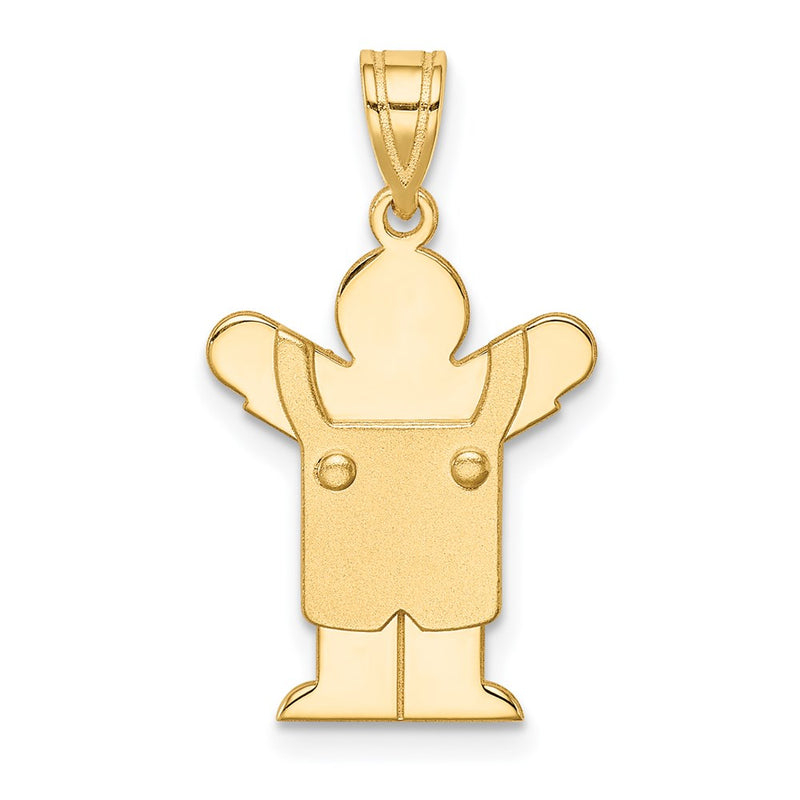 14k Yellow Gold Solid Satin Engravable Boy with Overalls Charm
