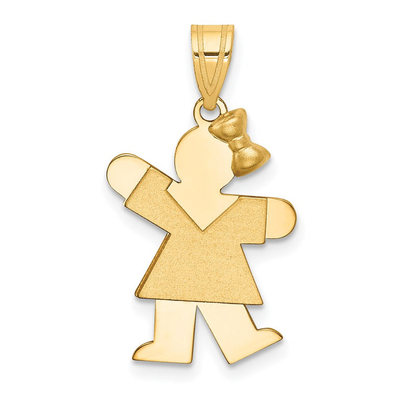 14k Yellow Gold Solid Engravable Girl with Bow on Right Charm