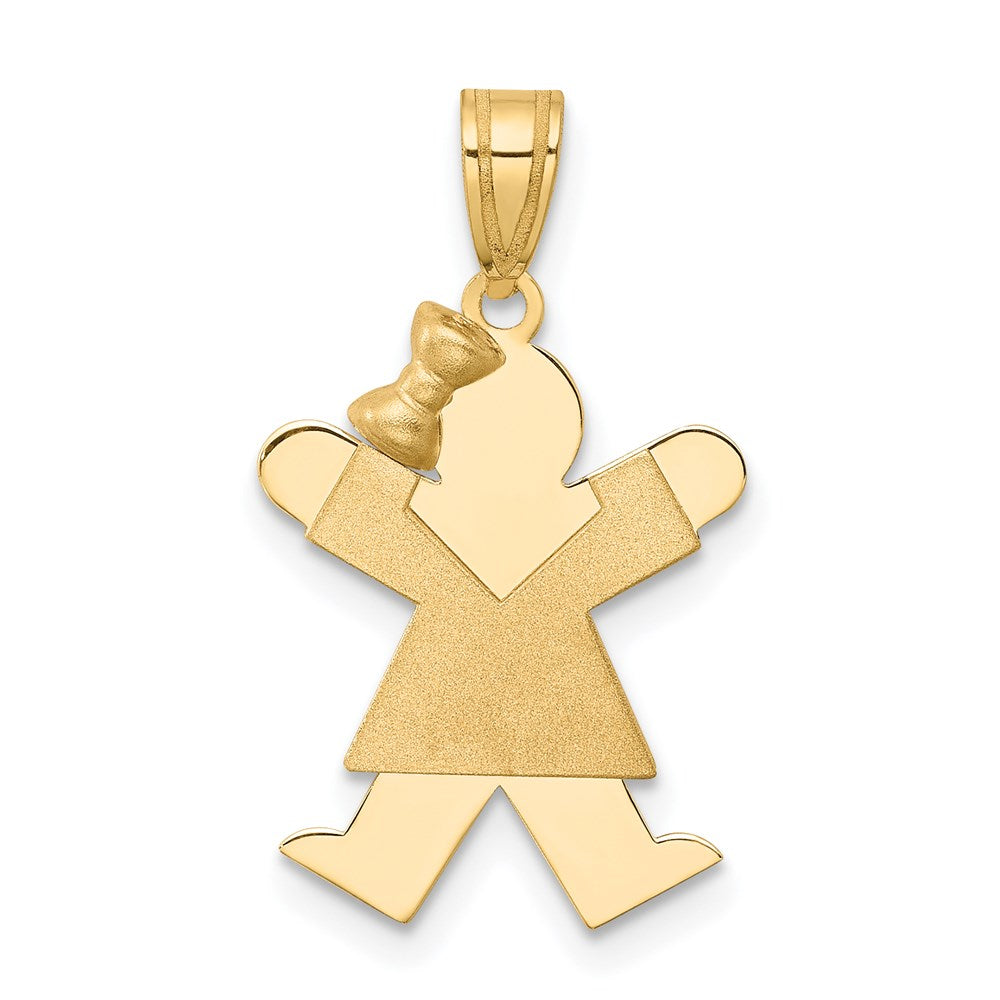 14k Yellow Gold Solid Engravable Girl with Bow on Left Charm