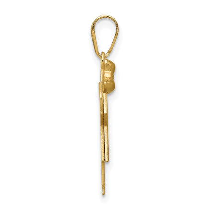 14k Yellow Gold Solid Engravable Girl with Bow on Left Charm