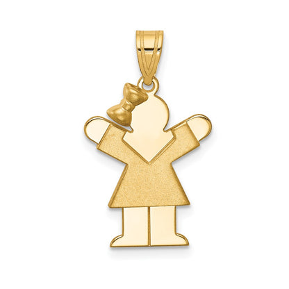 14k Yellow Gold Solid Engravable Girl with Bow on Left Charm