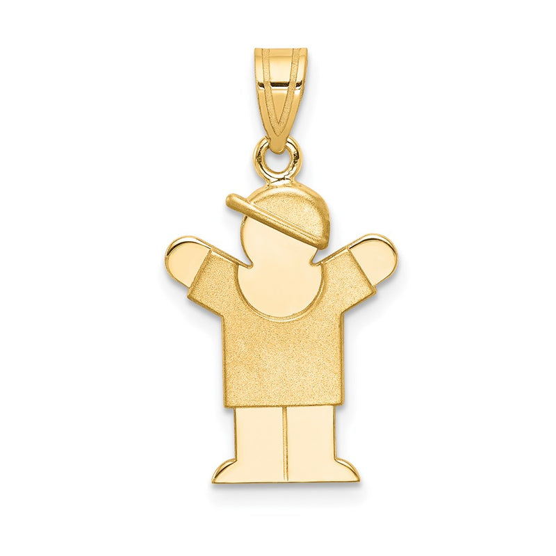 14k Yellow Gold Solid Engravable Boy with Hat on Right Charm