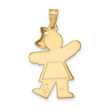 14k Yellow Gold Solid Engravable Girl with Bow on Right Charm