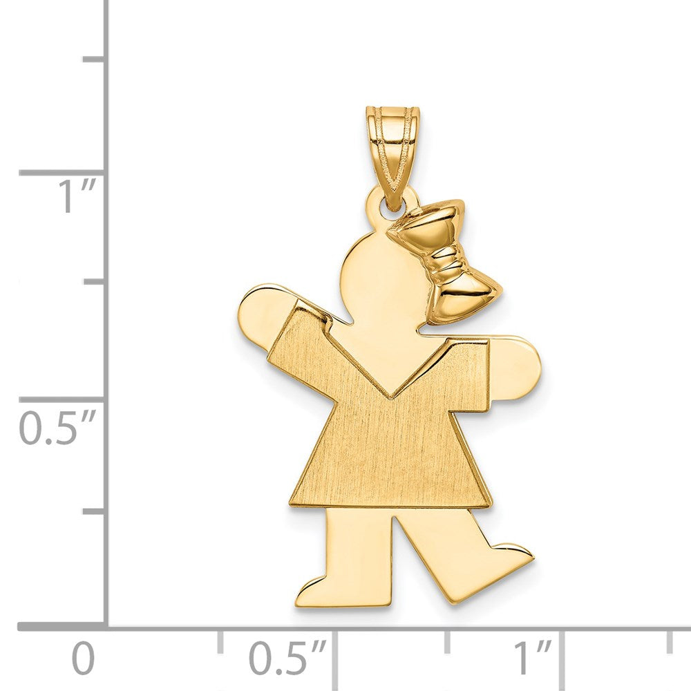 14k Yellow Gold Solid Engravable Girl with Bow on Right Charm