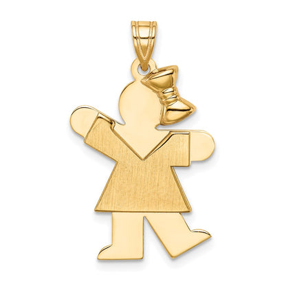 14k Yellow Gold Solid Engravable Girl with Bow on Right Charm