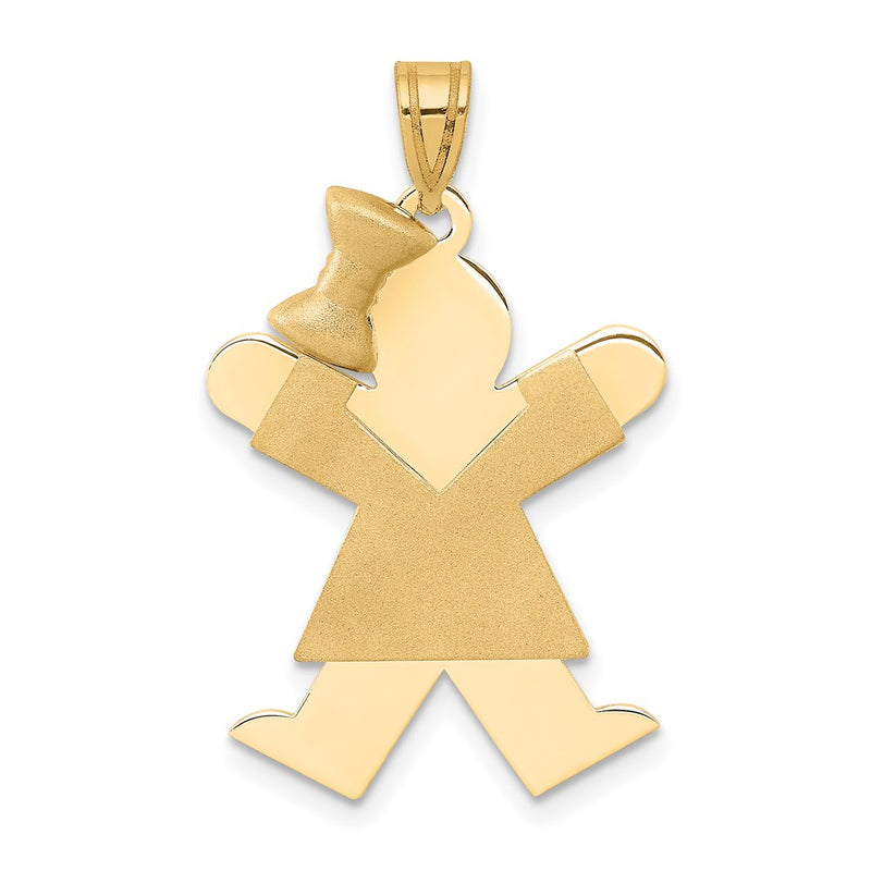 14k Yellow Gold Solid Engravable Girl with Bow on Left Charm